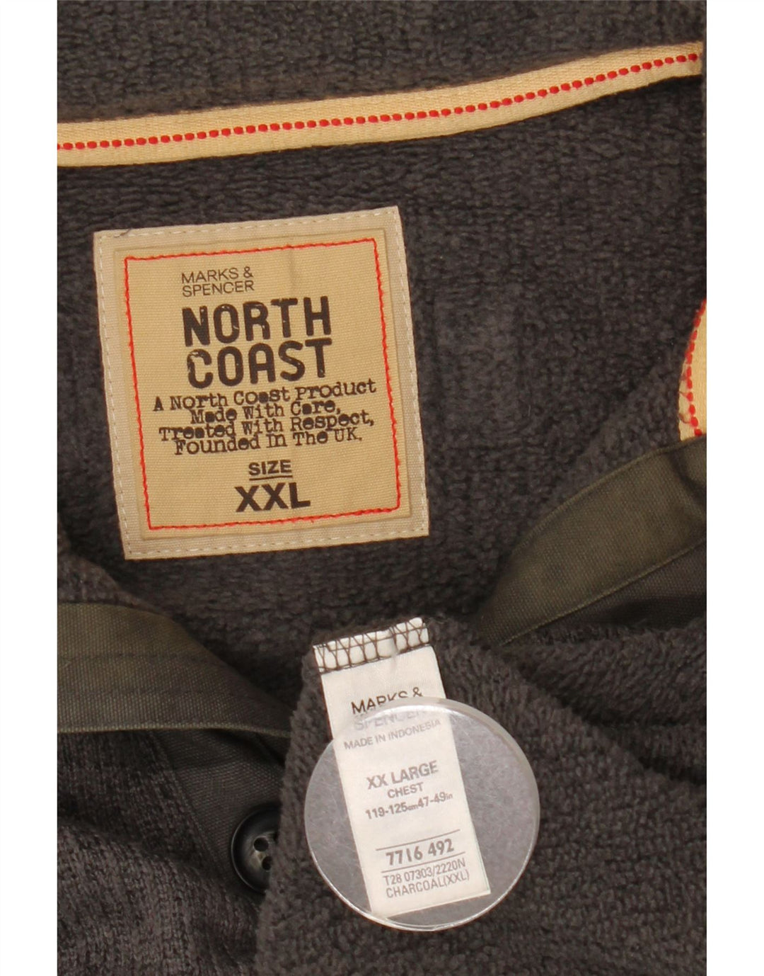 Marks & Spencer Herre Button Neck Sweatshirt Jumper 2XL Grå Polyester
