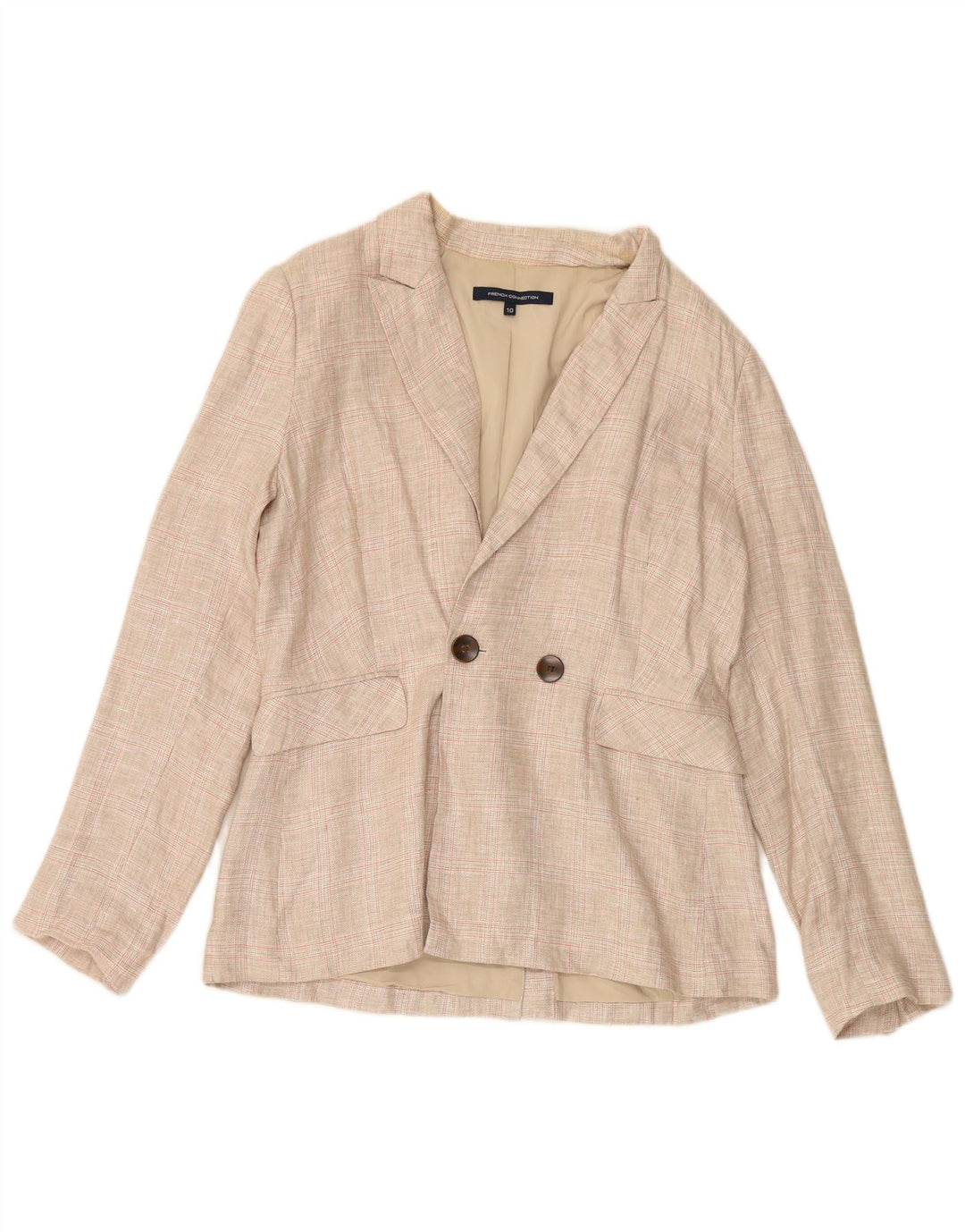 FRANSK FORBINDELSE Dame Oversized Blazer Jacket UK 10 Small Beige Check