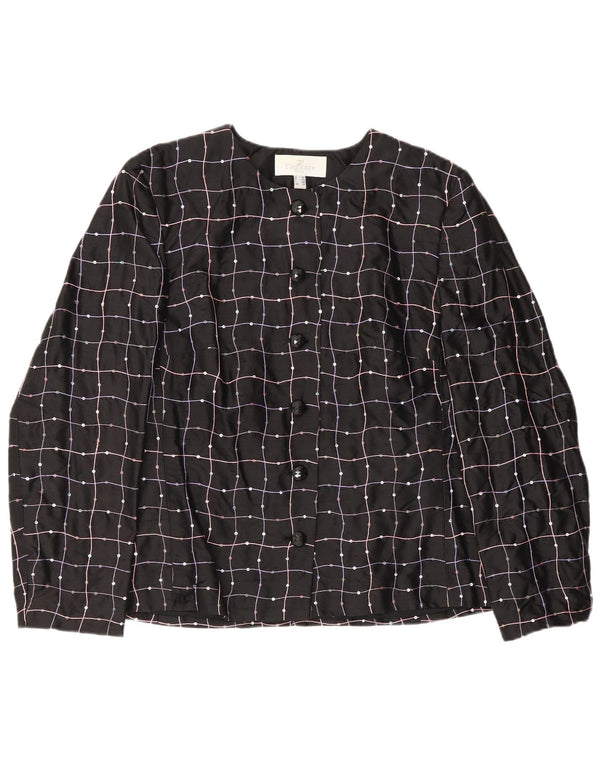 Elegance Womens Shirt Blouse UK 16 Large Black Check Silk