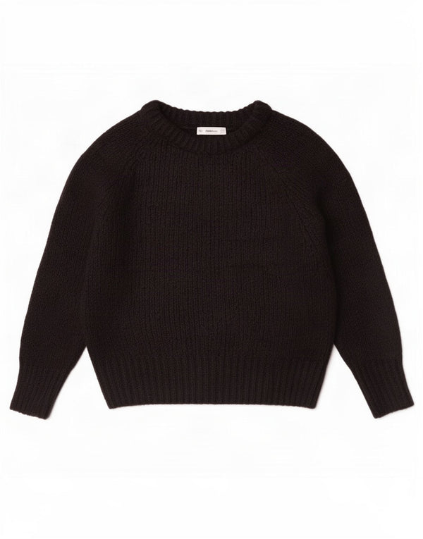 Zara Womens Crop Oversized Boat Neck Jumper Sweater UK 10 Small Black