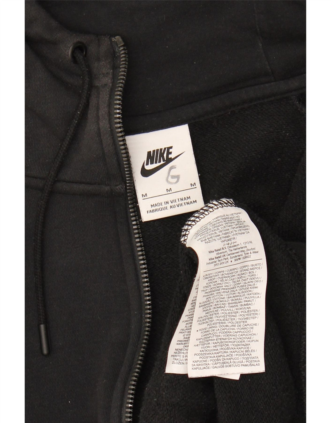 NIKE Mens Zip Hoodie Sweater Medium Black Cotton