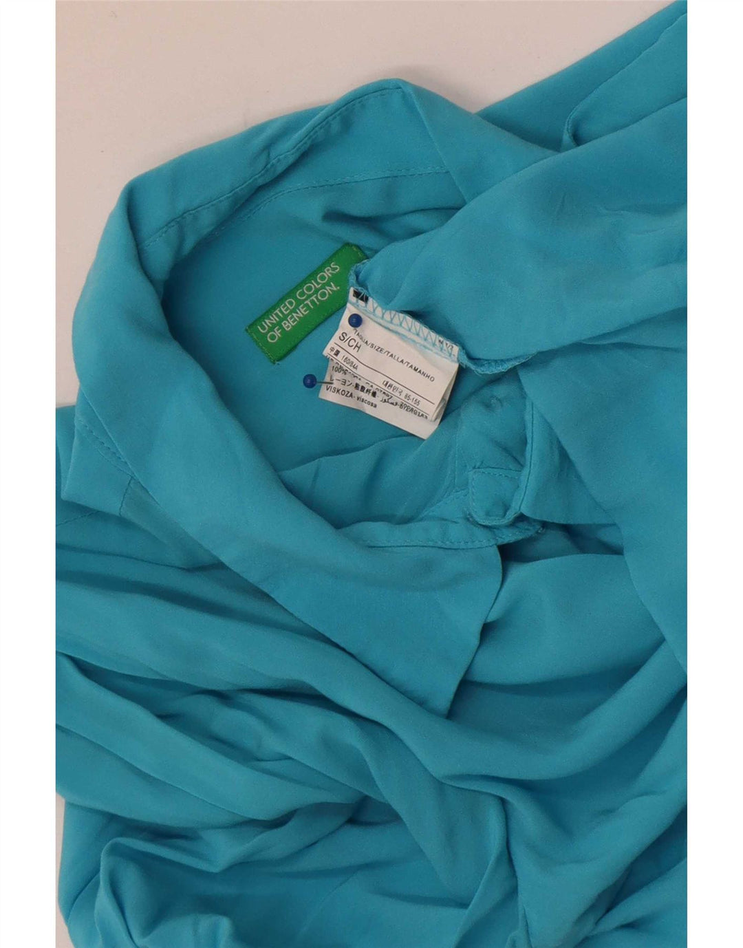 Benetton Dameskjorte UK 10 Small Blue Viscose