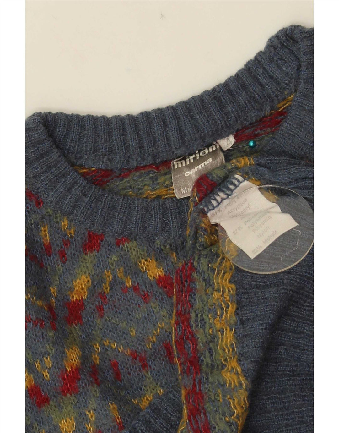 Miriam Herre Crew Neck Jumper Sweater Medium Grey Fair Isle Akryl