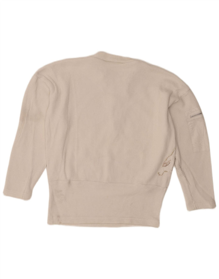 Together Dame Grafisk Zip Neck Jumper Sweater UK 10/12 Medium White