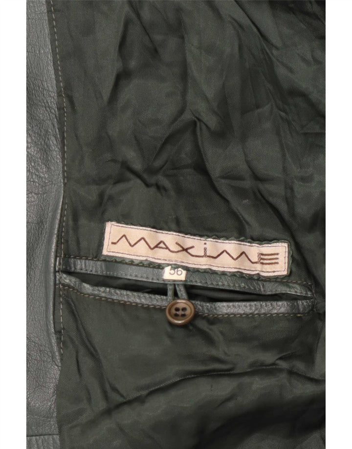 Maxime Herre Læderjakke IT 56 3XL Khaki Colourblock