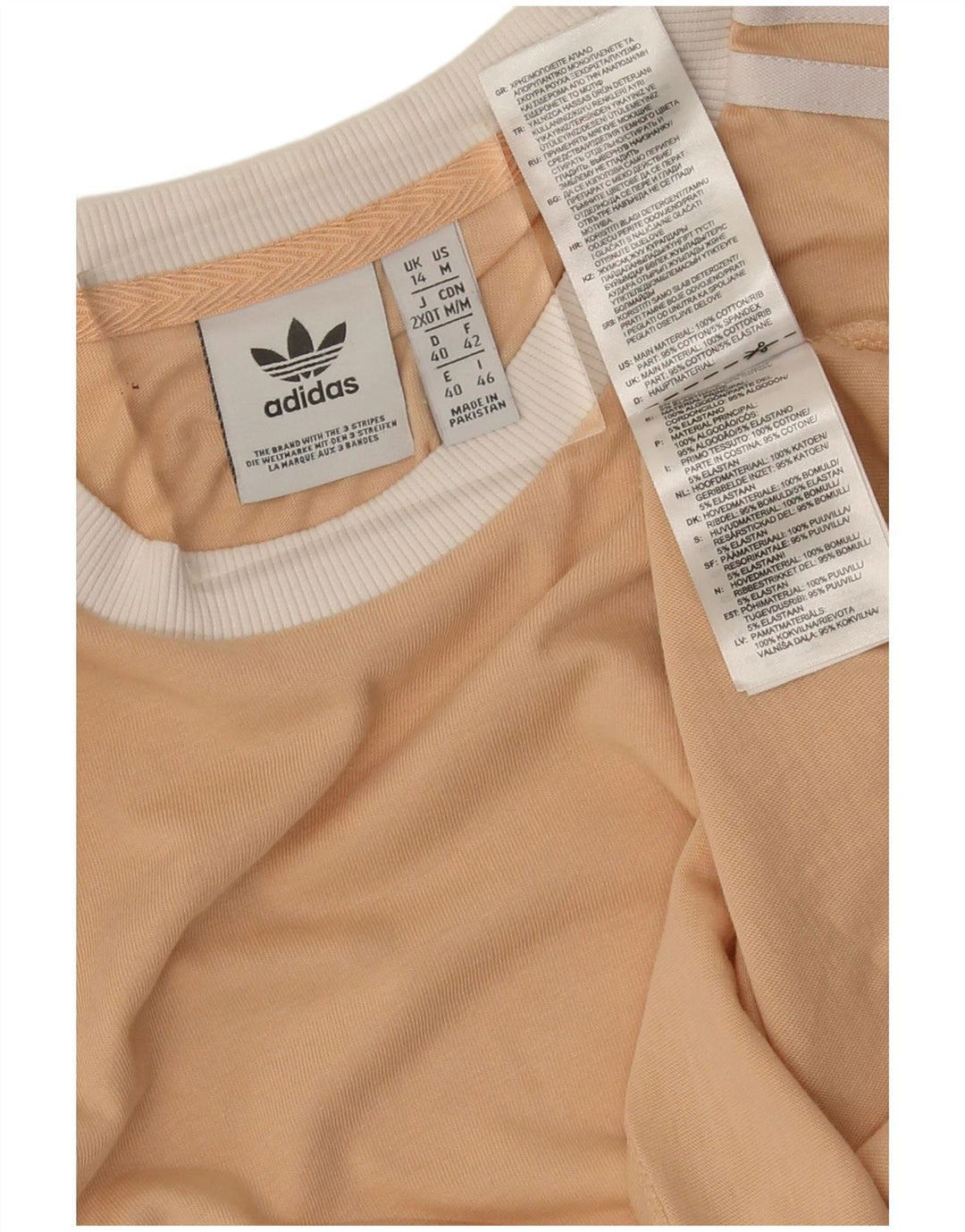 Adidas Dame T-Shirt Top UK 14 Medium Beige Bomuld