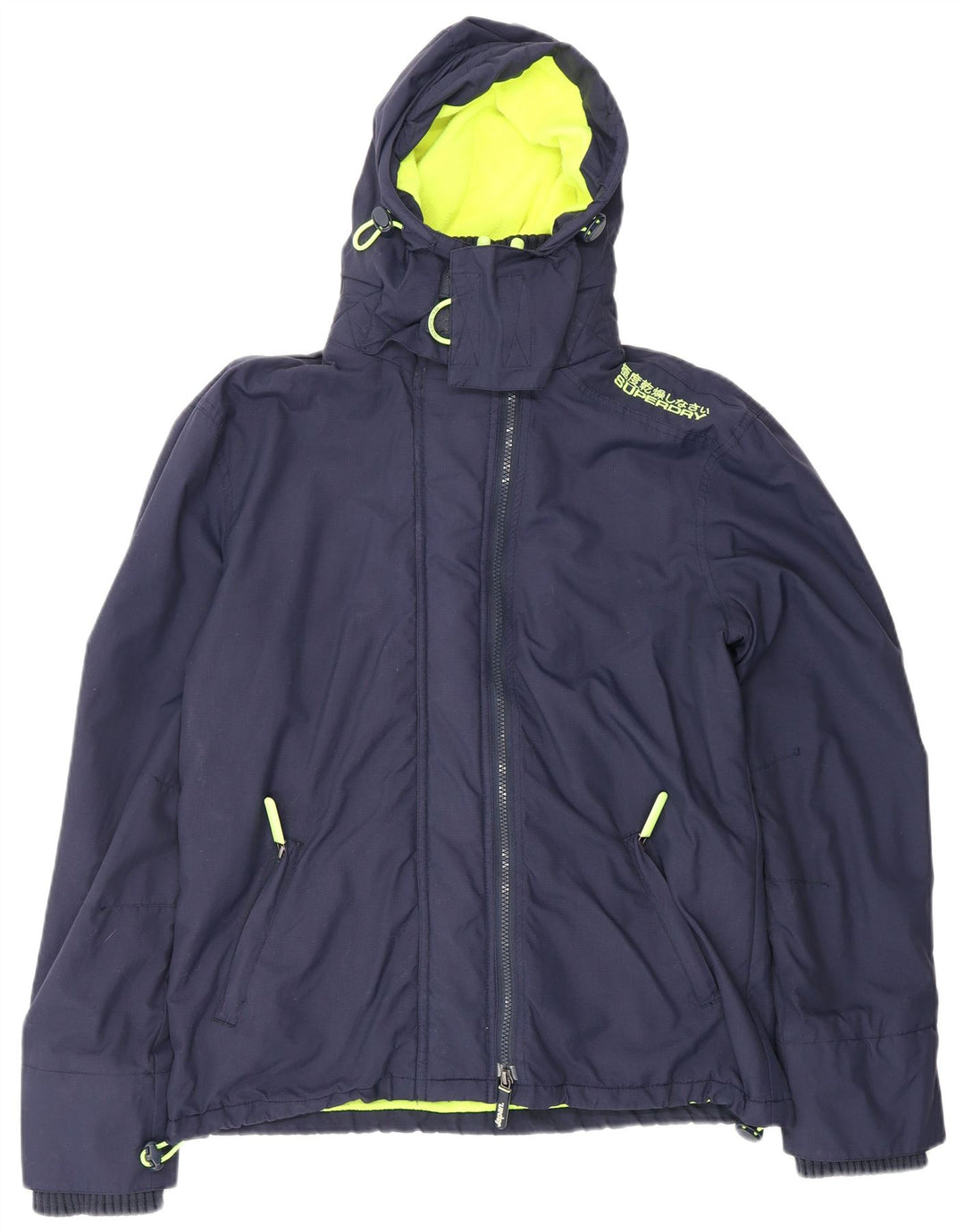 SUPERDRY Herre The Windcheater Regnjakke med hætte UK 42 XL marineblå nylon