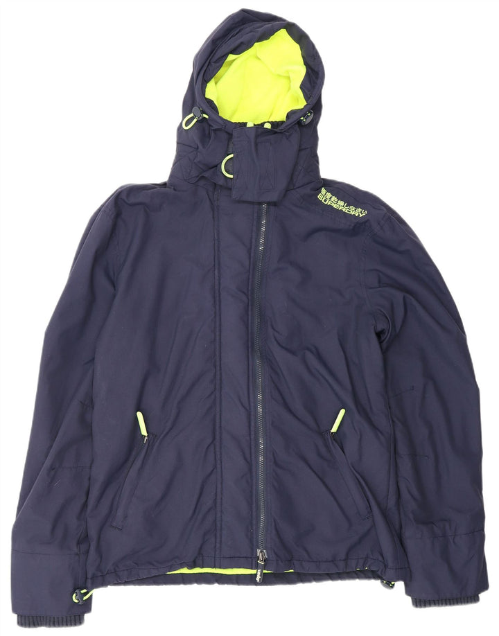 SUPERDRY Herre The Windcheater Regnjakke med hætte UK 42 XL marineblå nylon