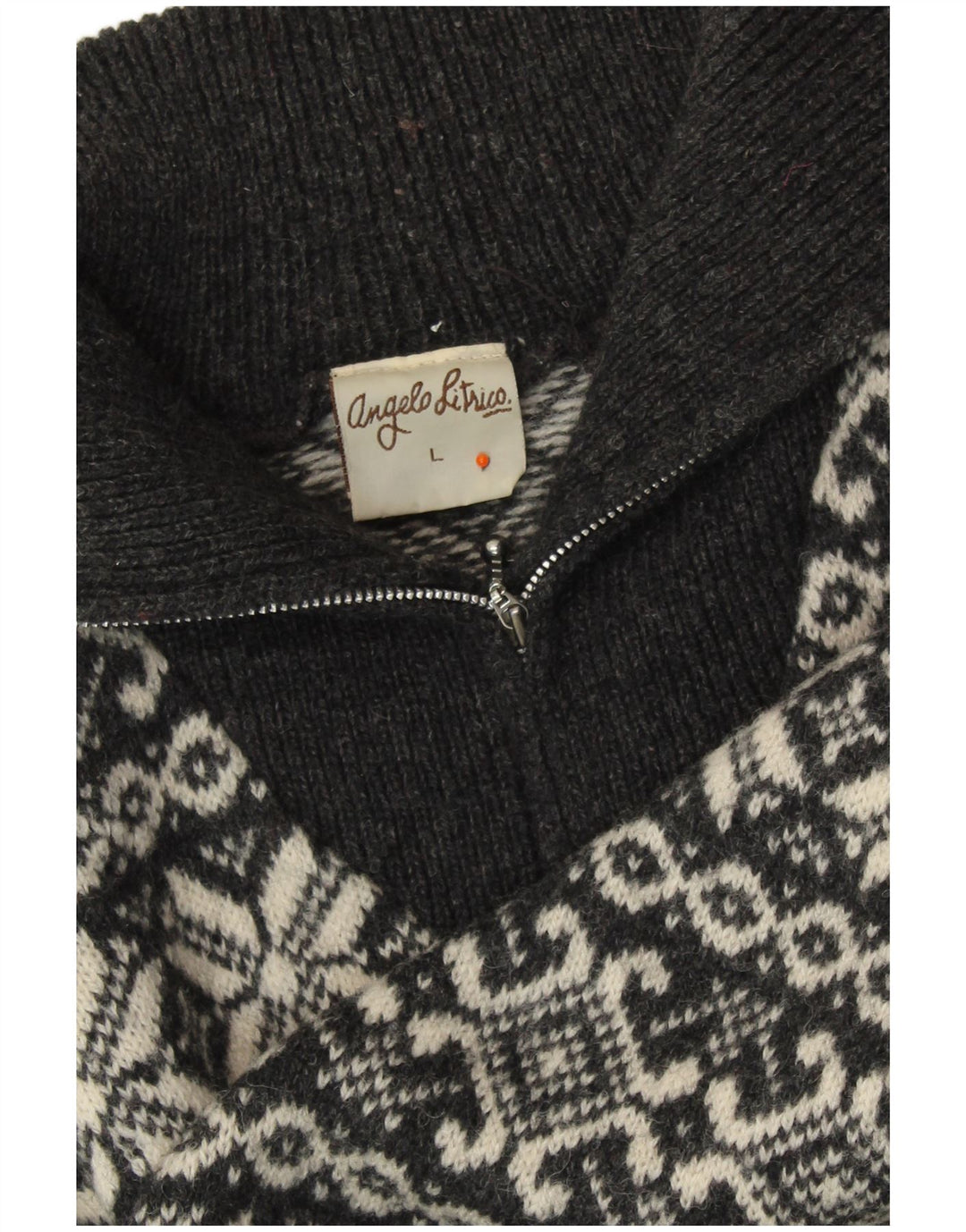 ANGELO LITRICO Dame sweater med lynlås hals UK 16 Large Grey Fair Isle