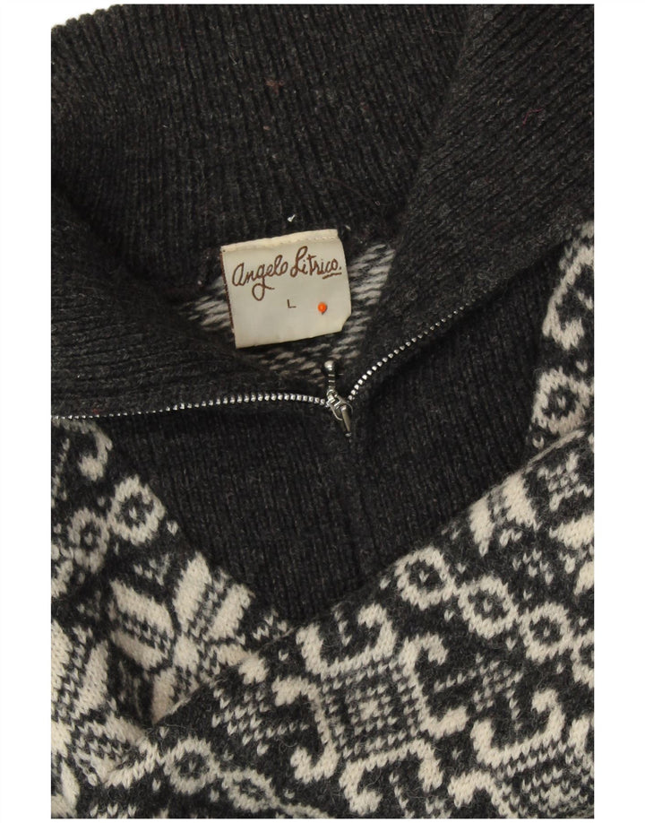 ANGELO LITRICO Dame sweater med lynlås hals UK 16 Large Grey Fair Isle