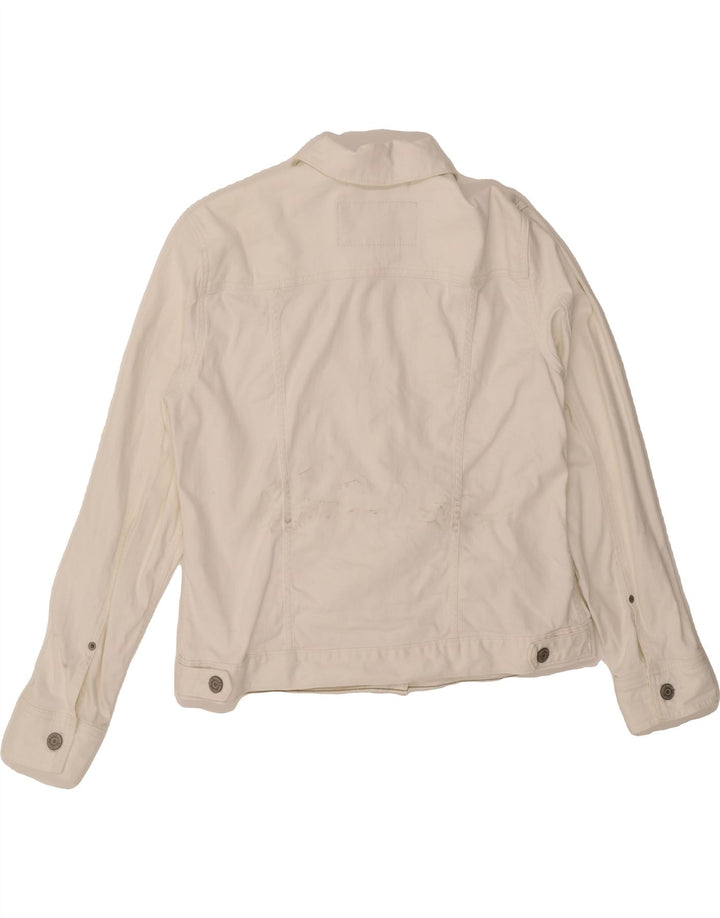 EDDIE BAUER Womens Denim Jacket UK 14 Large White Cotton Vintage Eddie Bauer and Second-Hand Eddie Bauer from Messina Hembry 