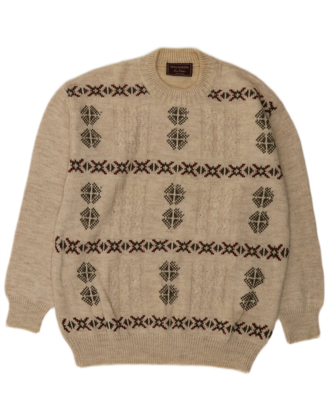 MALAGRIDA Herre sweater med rund hals, stor beige Fair Isle