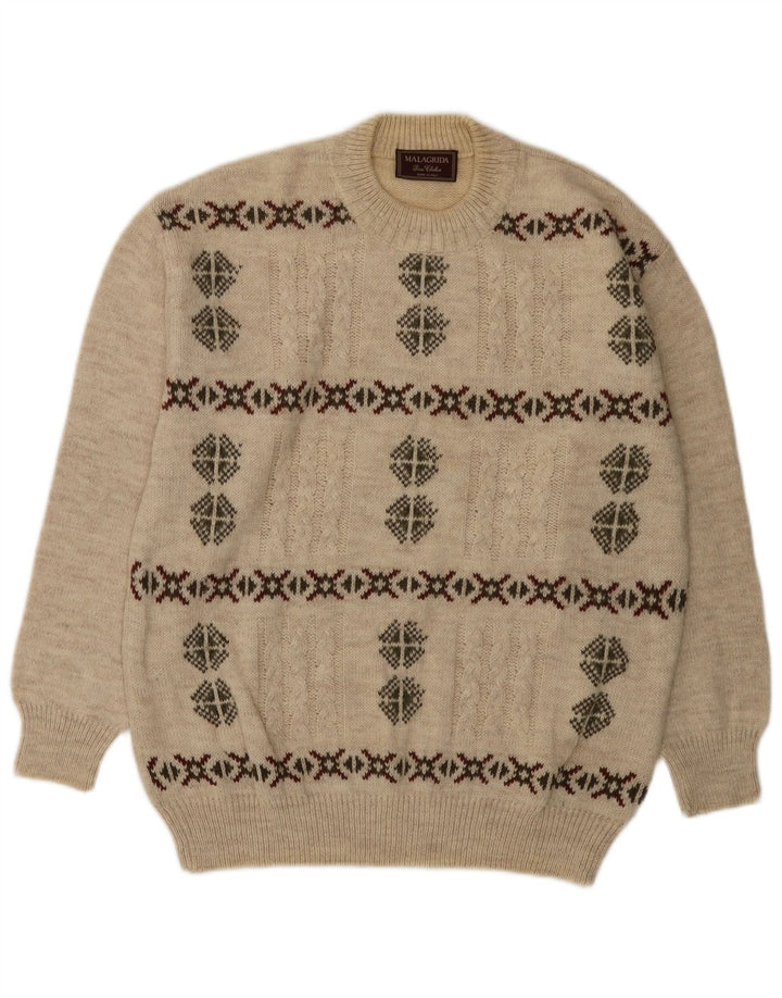 MALAGRIDA Herre sweater med rund hals, stor beige Fair Isle