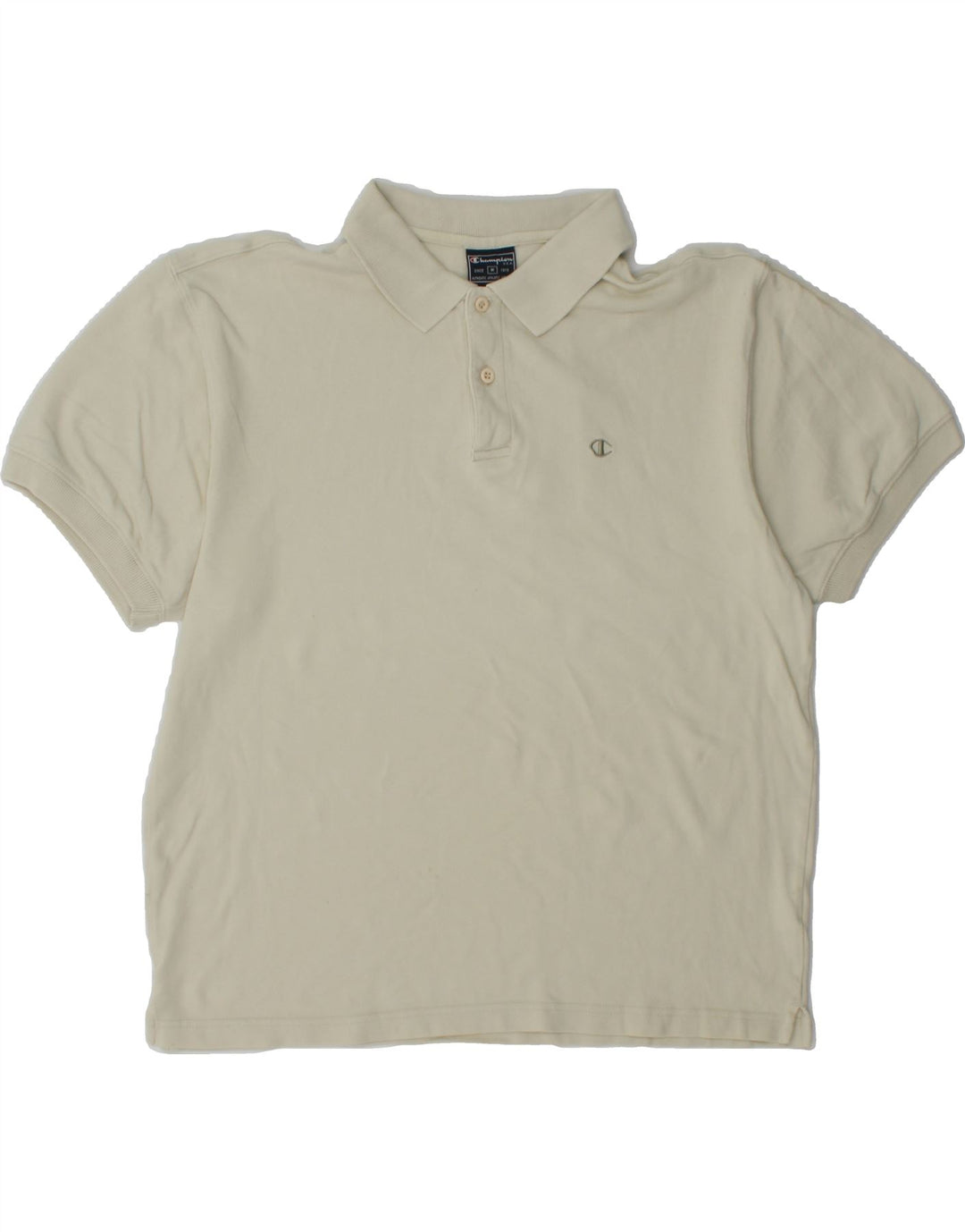 CHAMPION Mens Polo Shirt Medium Off White Cotton Vintage Champion and Second-Hand Champion from Messina Hembry 