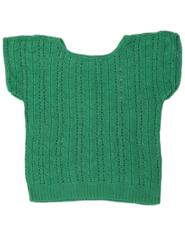 Vintage Dame Kortærmet Boat Neck Jumper Sweater UK 14 Medium Green