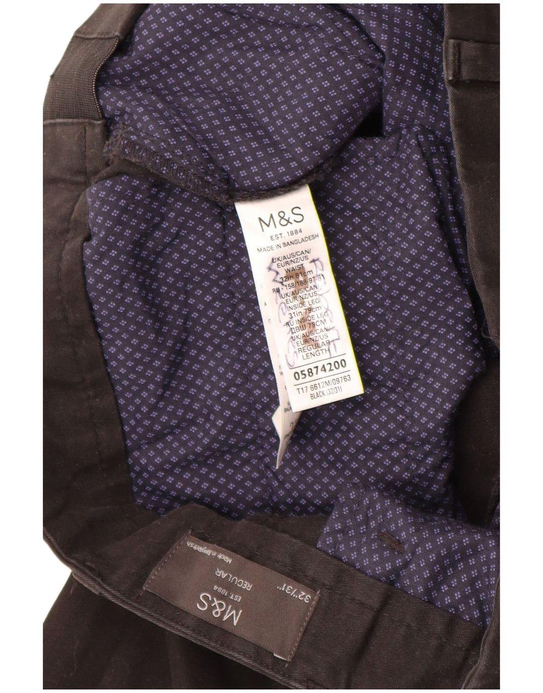 Marks & Spencer Herre Regular Fit Chinobukser W32 L31 Sort bomuld