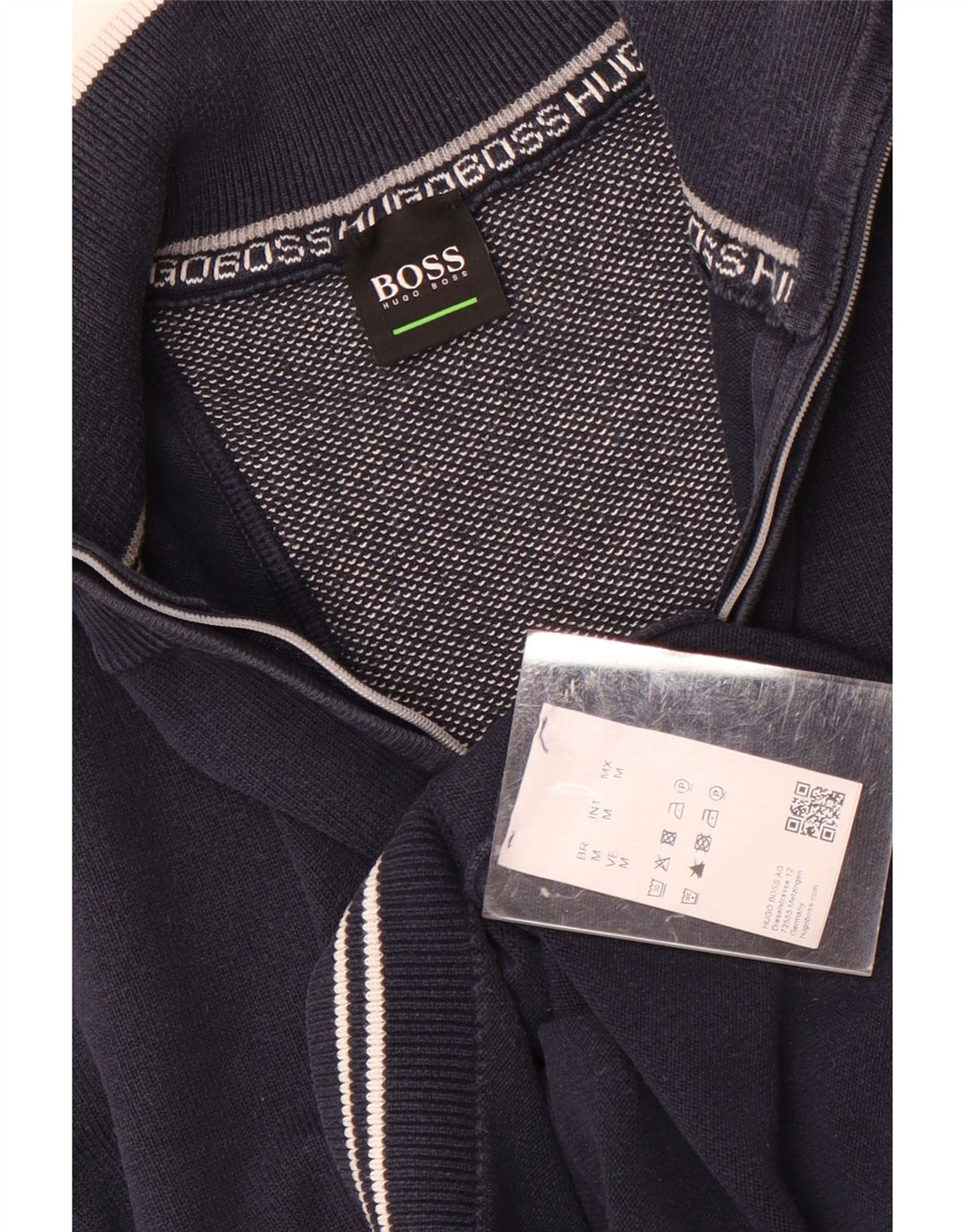 Hugo Boss Herre Zip Neck Sweatshirt Jumper Medium Navy Blue Bomuld