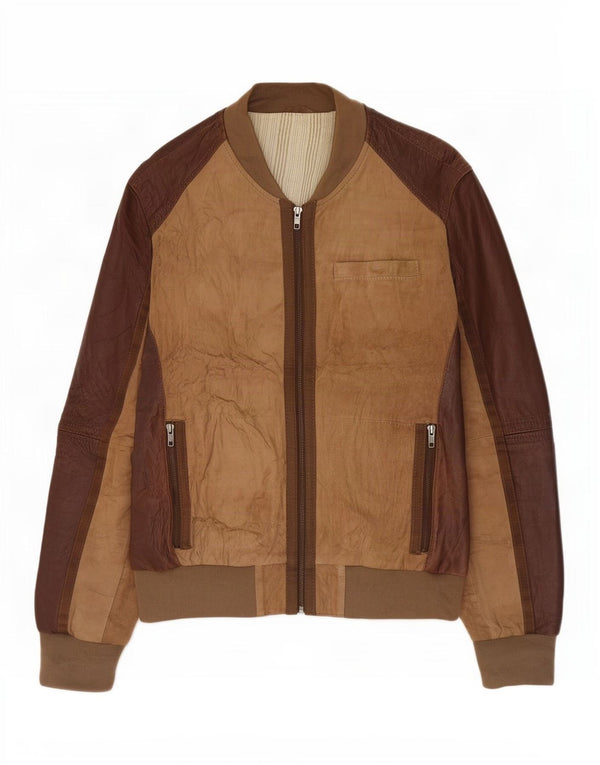 OVS Dame Læderjakke IT 48 Medium Brun Colourblock
