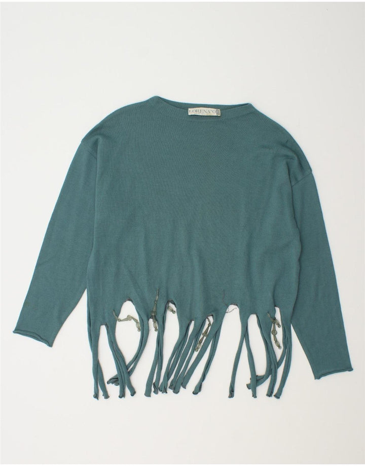 VINTAGE Womens Boat Neck Jumper Sweater IT 44 Medium Blue Wool Vintage Vintage and Second-Hand Vintage from Messina Hembry 