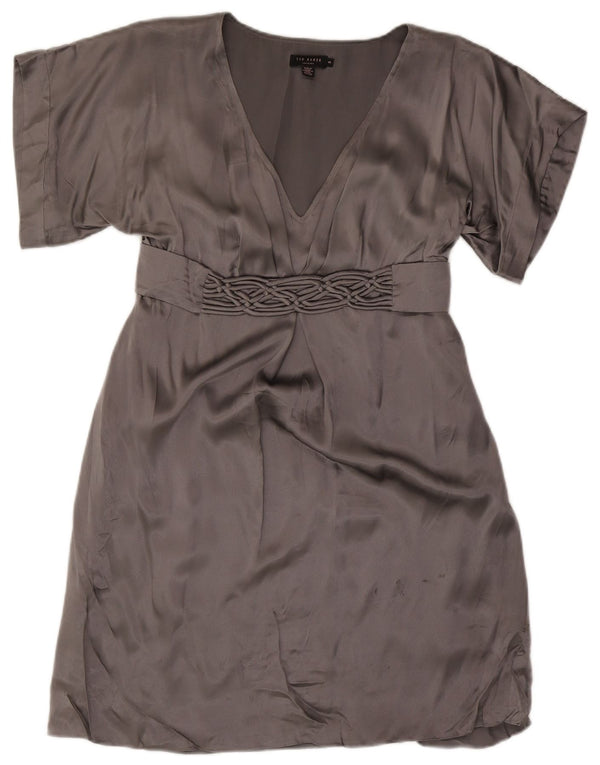 Ted Baker Dame Empire Kjole Størrelse 3 Medium Grå Silke