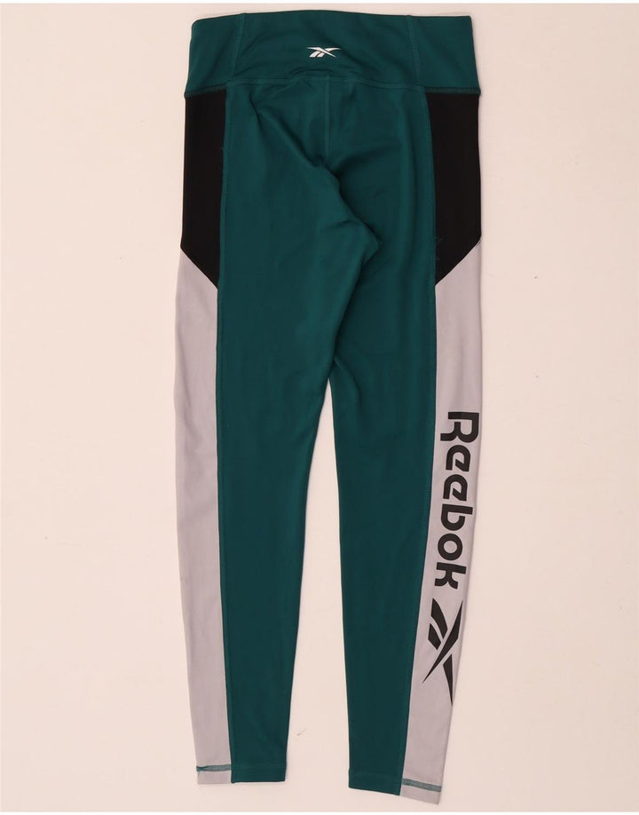 Reebok Grafiske Leggings til kvinder UK 8/10 Small Green Colourblock Polyester