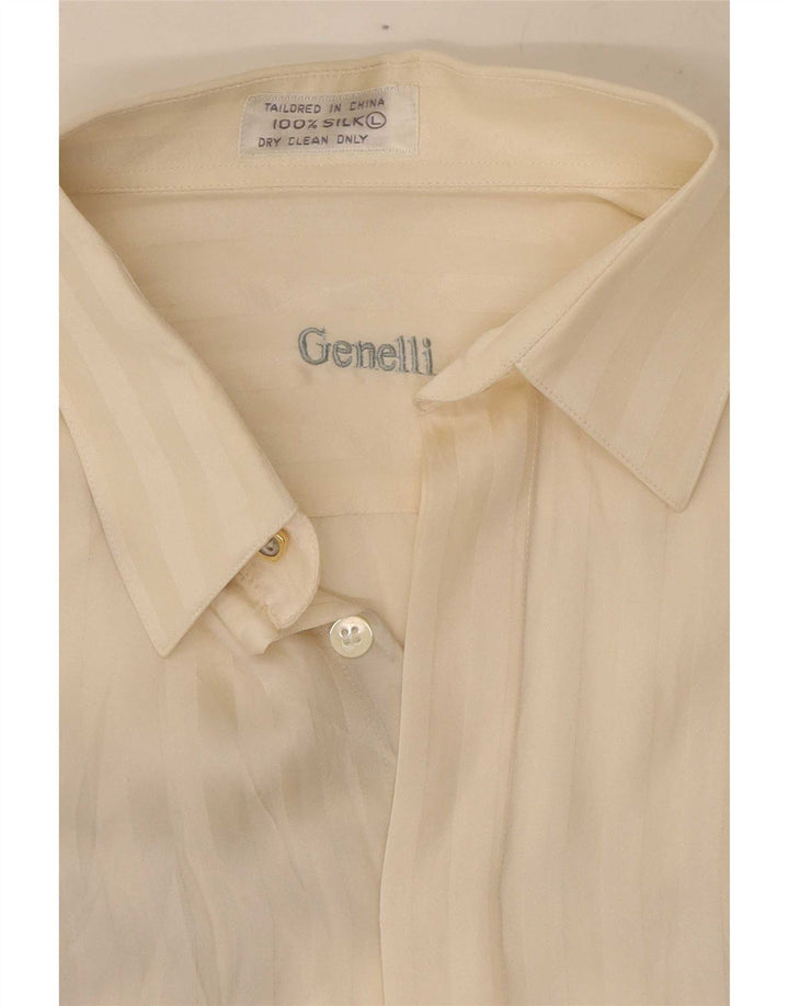 Genelli skjortebluse til kvinder UK 16 Stor off-hvid stribet silke