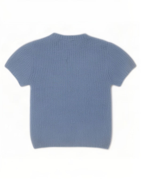 Zara Womens Crop Kortærmet Jumper Sweater med rund hals UK 14 Stor Blå
