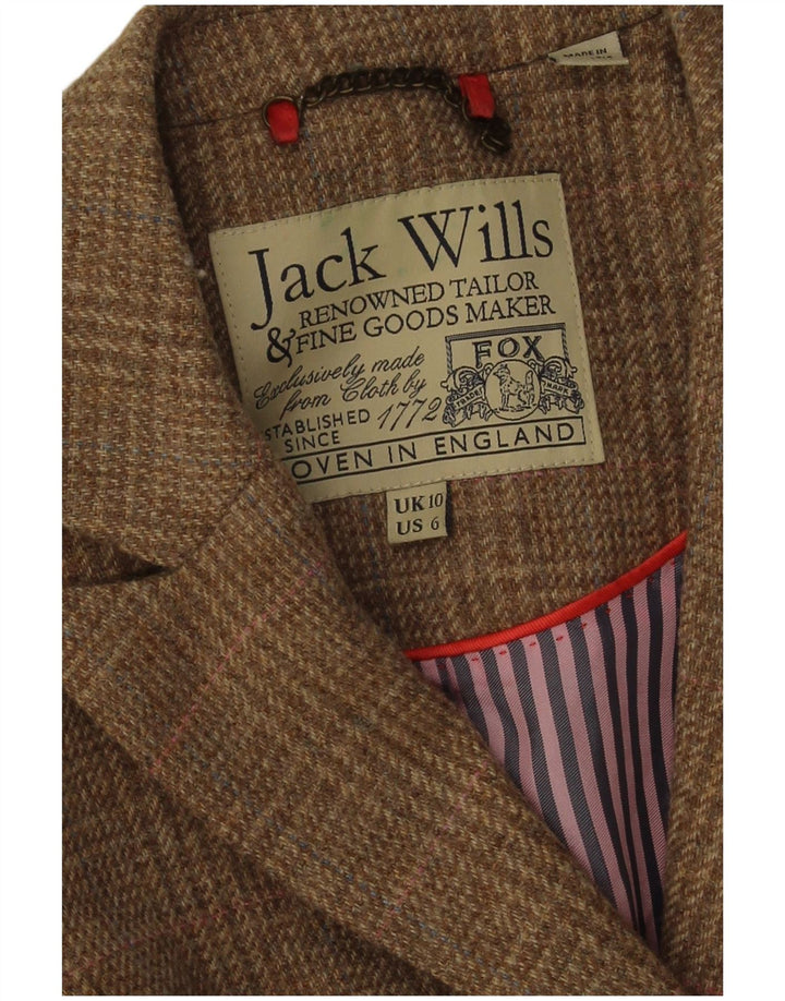 Jack Wills Dame 3 Button Blazer Jacket UK 10 Small Beige Ternet Uld