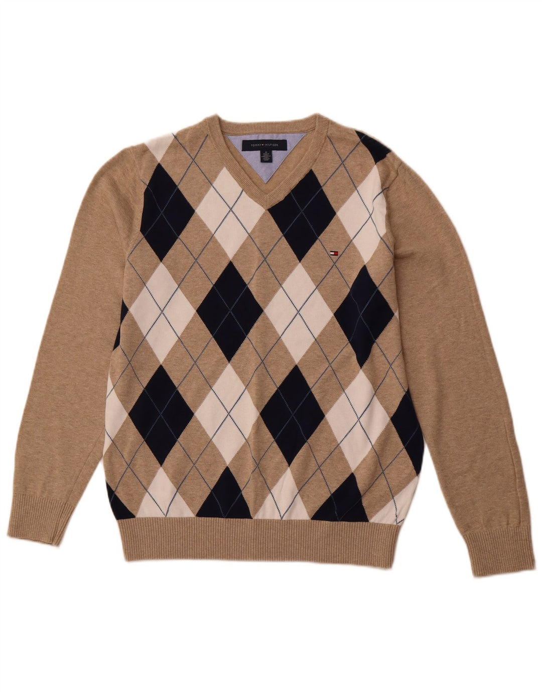 TOMMY HILFIGER Herre V-hals sweater Medium Beige Argyle/Diamond