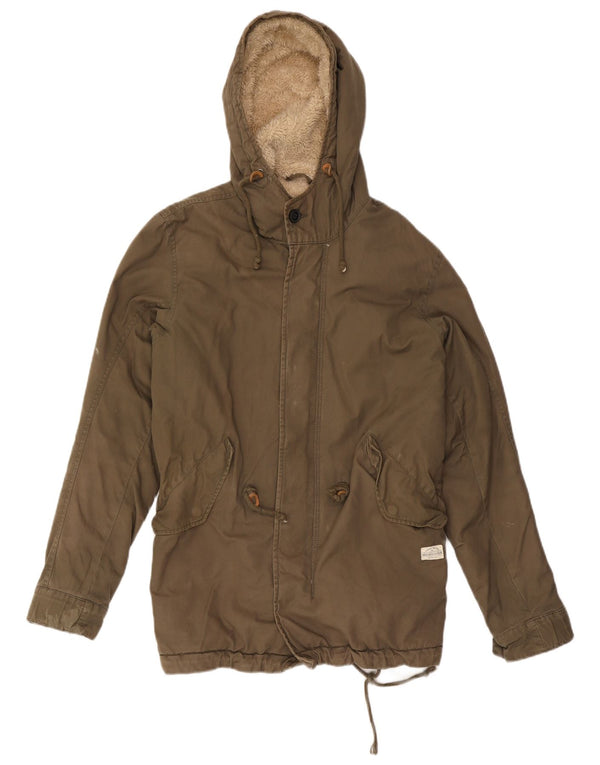 Quiksilver Herre Hooded Parka Jacket UK 36 Small Khaki Cotton