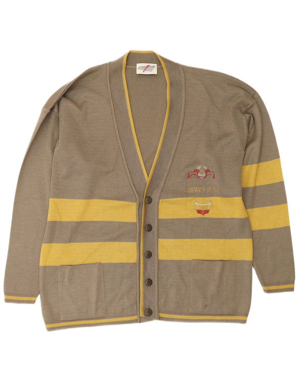 VINTAGE Herre Loose Fit Cardigan Sweater Stor Grøn Stribet Polyamid