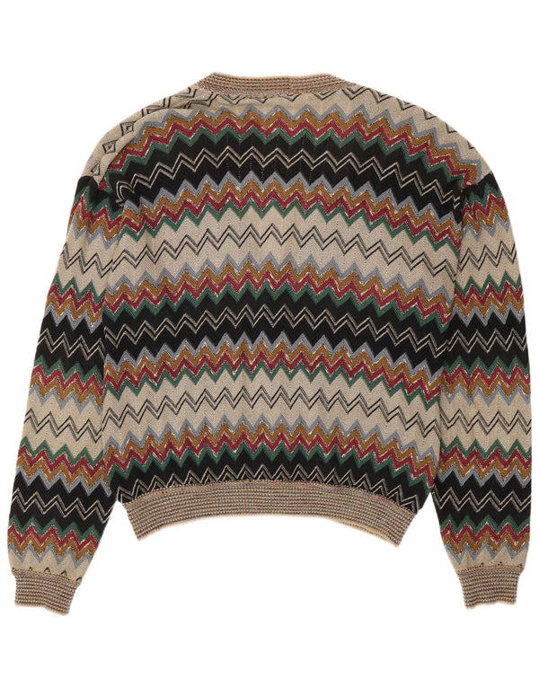 Vintage herre cardigan sweater IT 50 Medium Flerfarvet Chevron Linned
