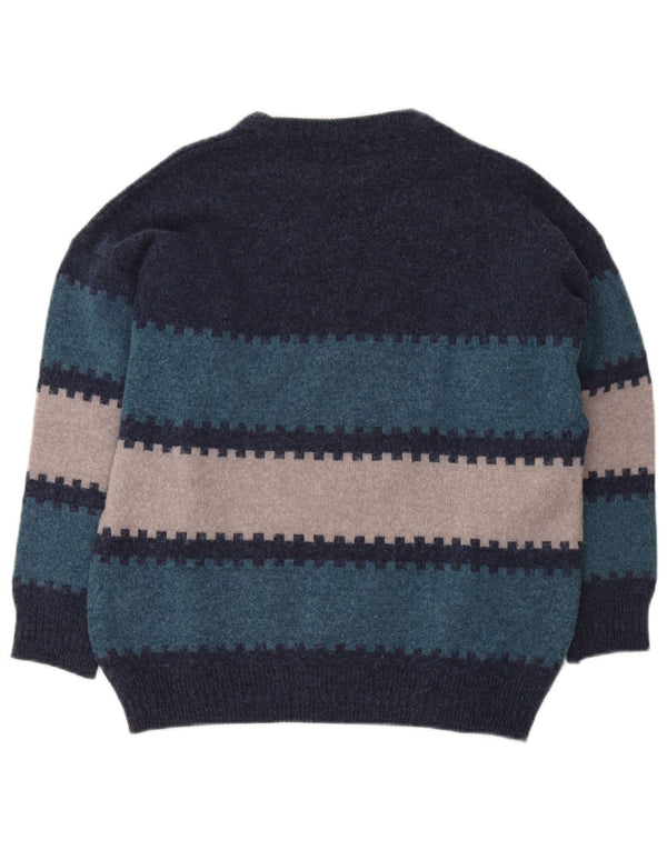 Vintage Herre Crew Neck Jumper Sweater IT 50 Medium Navy Blue Geometric