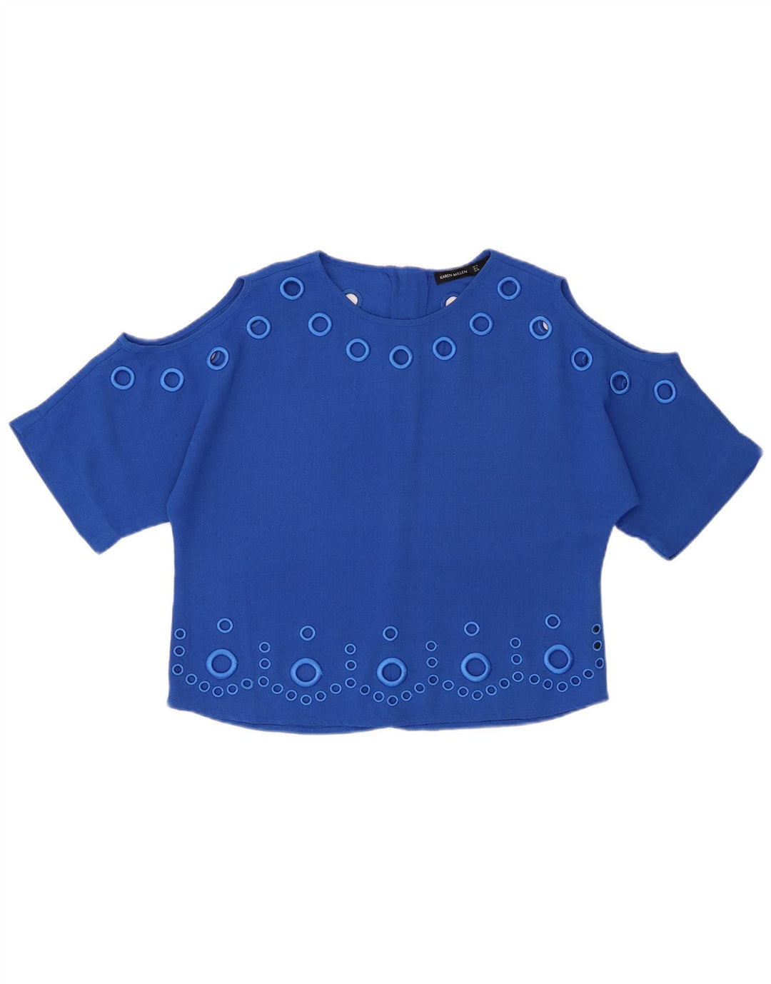 KAREN MILLEN Dame Oversized Crop Bluse Top UK 10 Small Blue Polyester