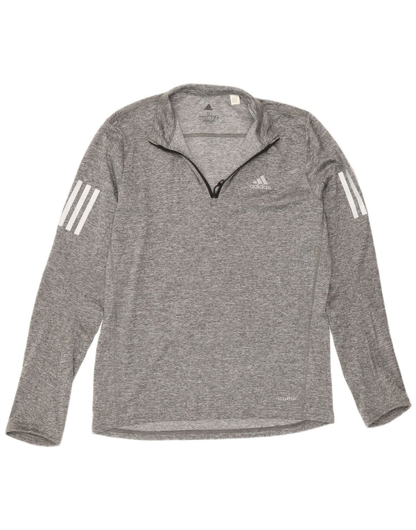 Adidas Herre Aeroready Zip Neck Top Langærmet Small Grey Flecked Sports