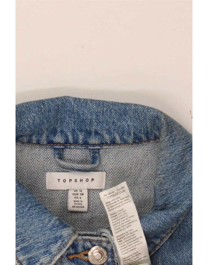 Topshop Dame Crop Denim Jacket UK 10 Small Blue Cotton