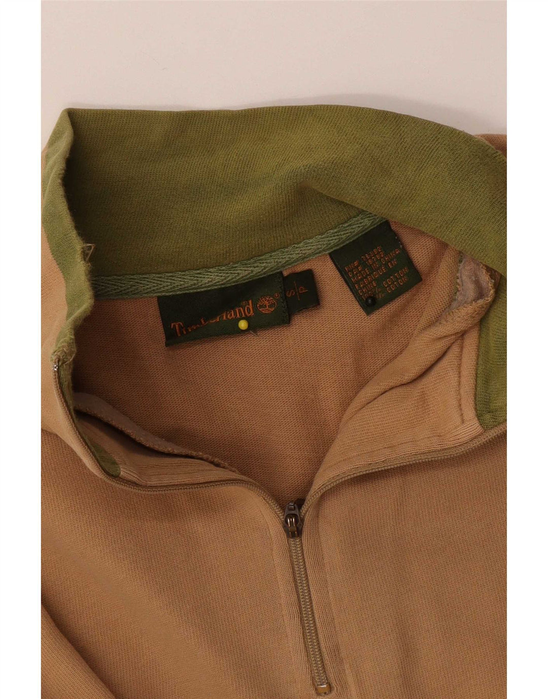 Timberland Herre Zip Neck Sweatshirt Jumper Small Beige Bomuld