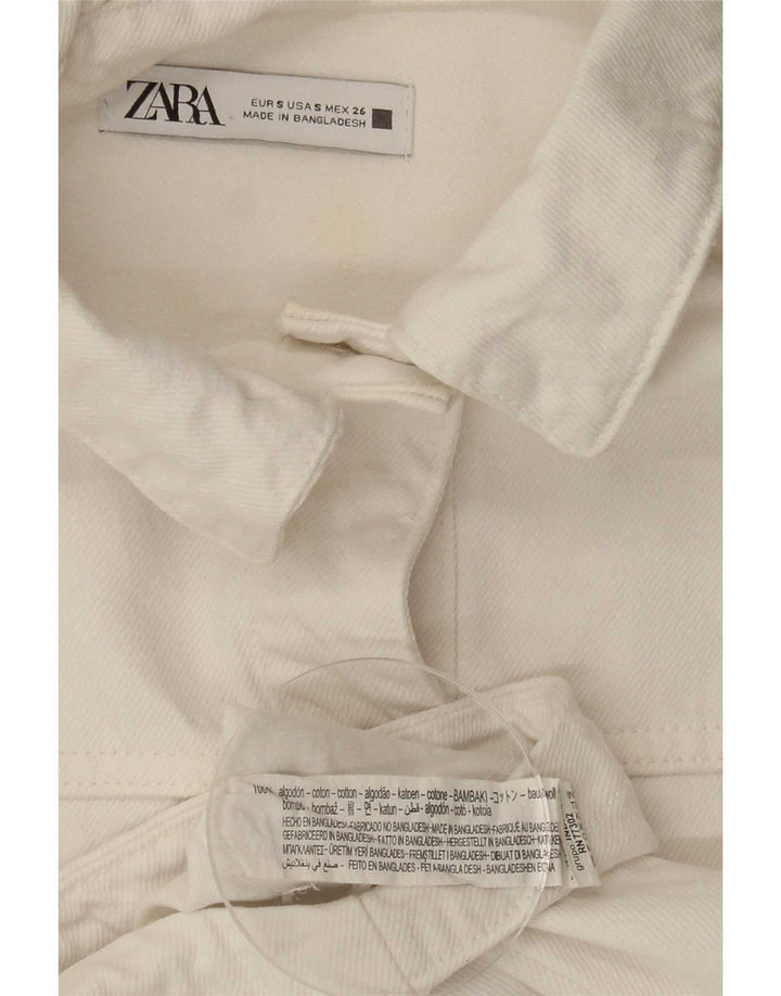 Zara Dame Oversized Denim Jacket UK 10 Small White Bomuld