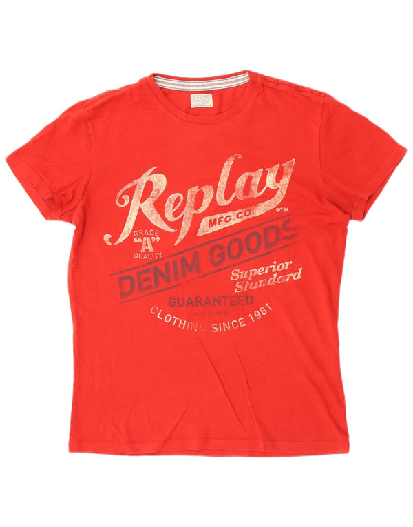 Replay Herre Grafisk T-Shirt Top Medium Rød