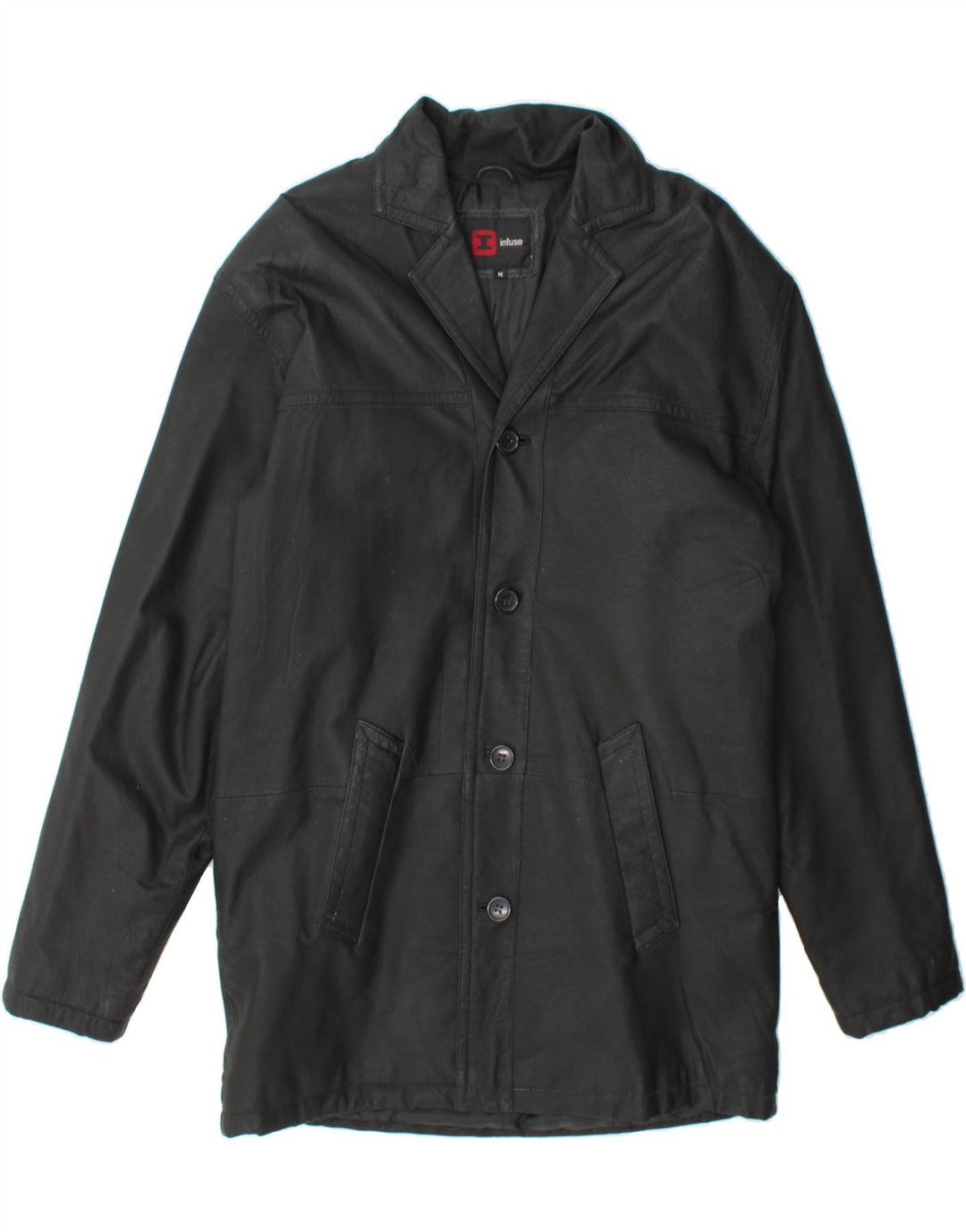 VINTAGE Mens Leather Coat UK 38 Medium Black Leather Vintage Vintage and Second-Hand Vintage from Messina Hembry 