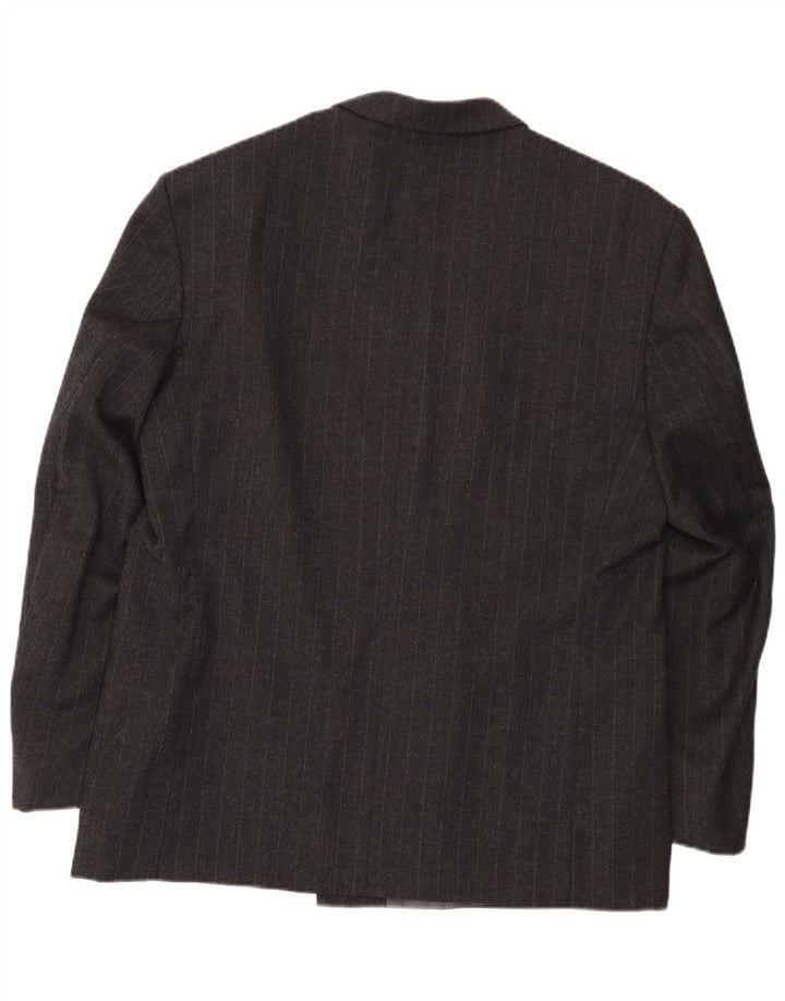 Vintage herre dobbeltradet blazerjakke EU 54 2XL grå nålestribet uld