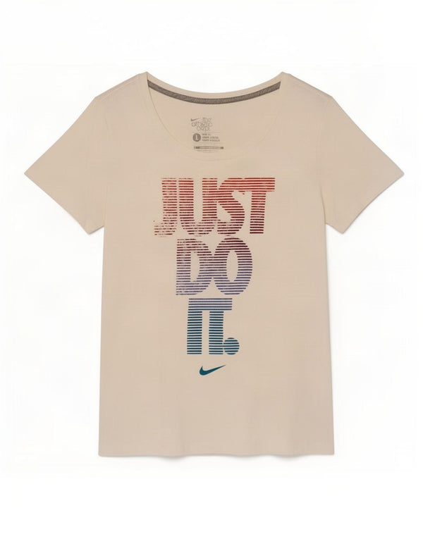Nike Dame Slim Fit Grafisk T-Shirt Top UK 14 Stor Hvid Bomuld
