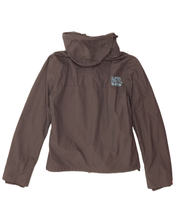 Superdry Windbreaker-jakke med hætte til kvinder UK 14 Stor grå nylon
