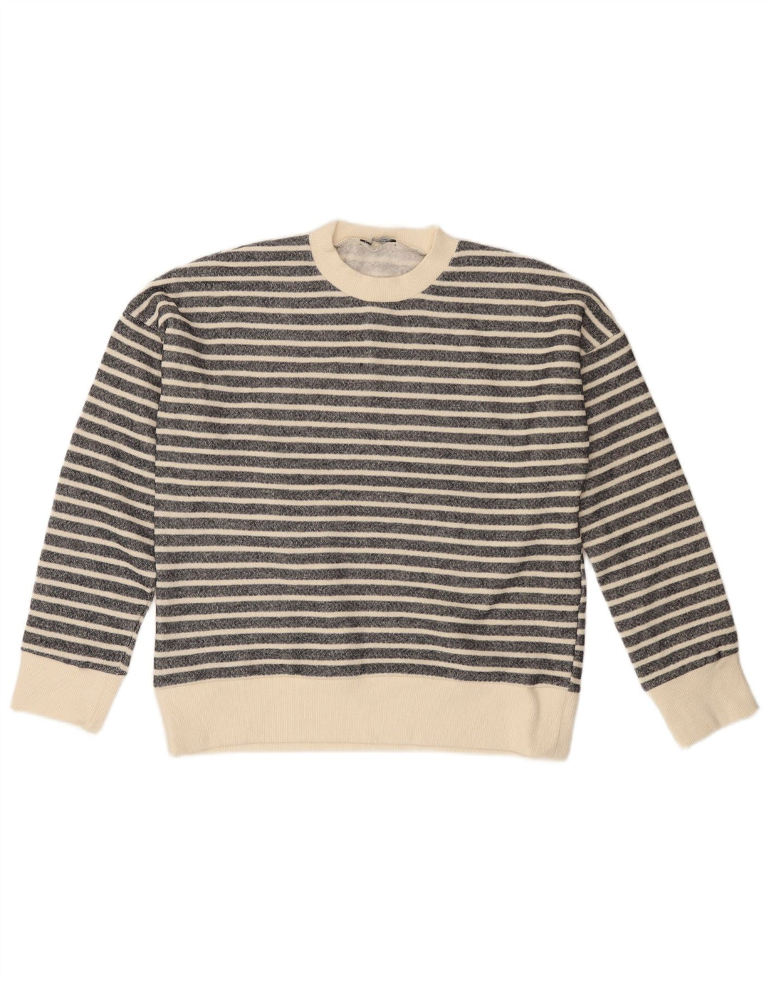 ZARA sweater med rund hals til kvinder UK 14 Medium sort stribet polyester