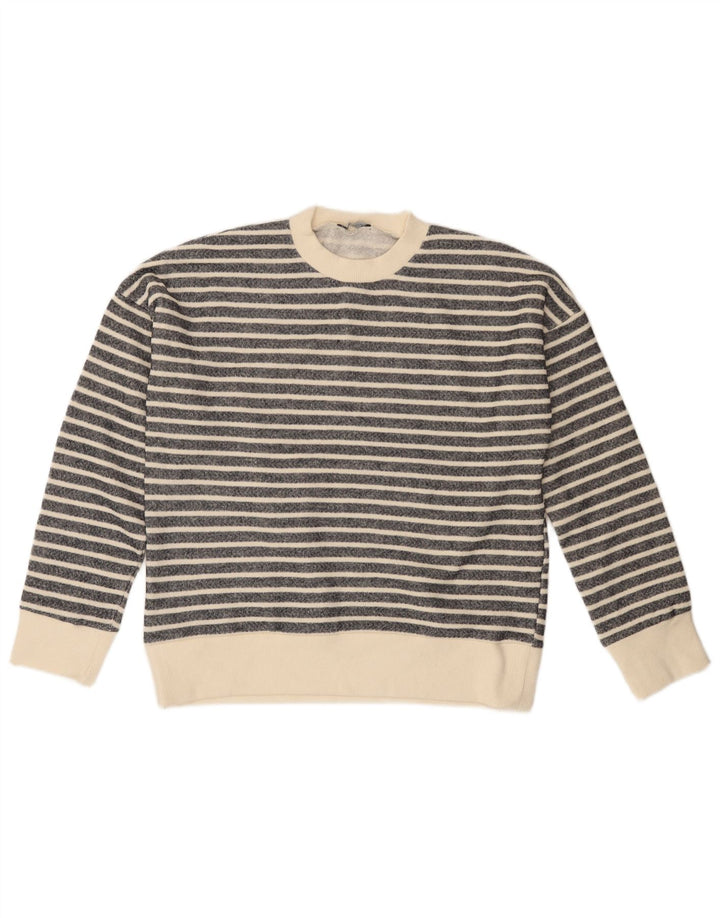 ZARA sweater med rund hals til kvinder UK 14 Medium sort stribet polyester