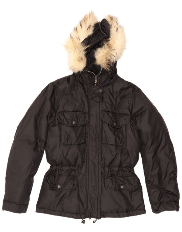 Jet Set Womens Hooded Windbreaker Jacket UK 16 Large Black Nylon
