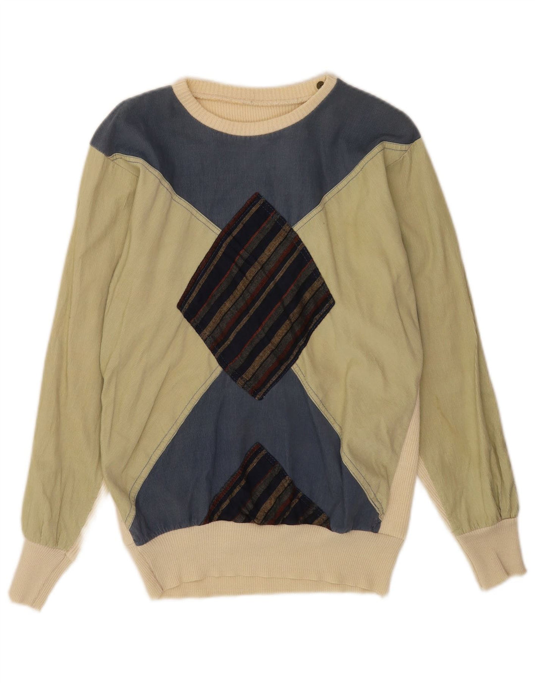 Vintage Herre Boat Neck Jumper Sweater Lille flerfarvet Argyle/Diamond