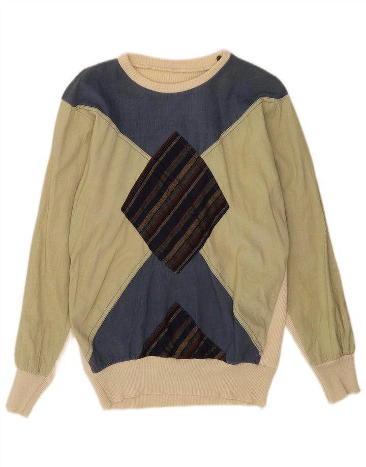 Vintage Herre Boat Neck Jumper Sweater Lille flerfarvet Argyle/Diamond