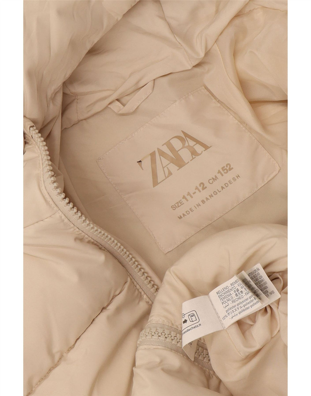 Zara Polstret hættejakke til piger 11-12 år Beige polyester