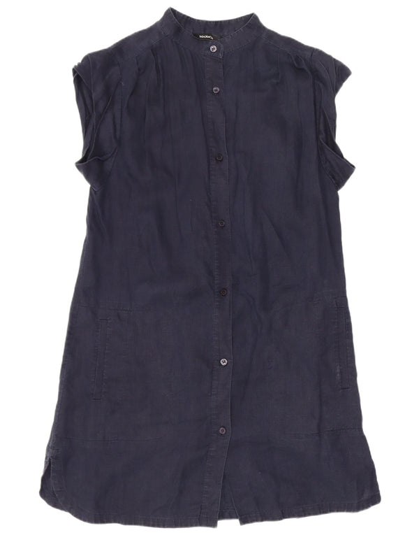 Max & Co. Dame ærmeløs skjortekjole UK 8 Small Navy Blue Linen
